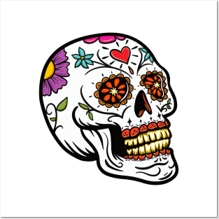 Colorful Calavera Day Of The Dead Sugar Skull With Flowers Posters and Art